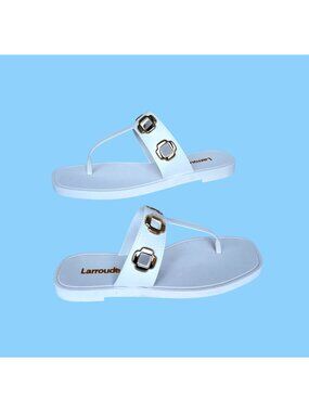 Larroude Milan Thong White Sandals Women Size US 6/7